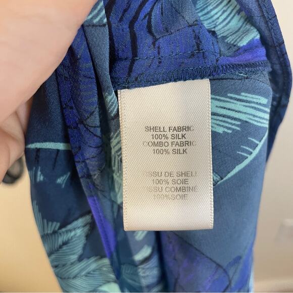 Rebecca Taylor Smocked Tahitian Flower 100% Silk Chiffon Dress Blue Floral Sz 4 - Picture 11 of 11